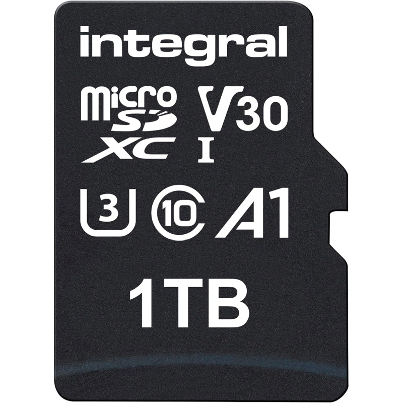 Integral 1TB microSD Card Haute Vitesse Carte Mémoire Vidéo 4K – Jusqu'à 100MB/s en Lecture et 50MB/s en écriture, UHS-I, U3, Cl
