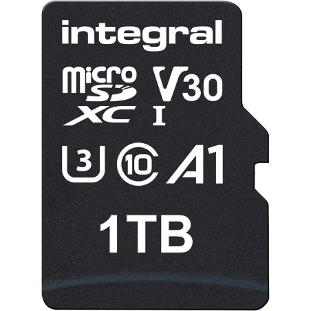 Integral 1TB microSD Card Haute Vitesse Carte Mémoire Vidéo 4K – Jusqu'à 100MB/s en Lecture et 50MB/s en écriture, UHS-I, U3, Cl