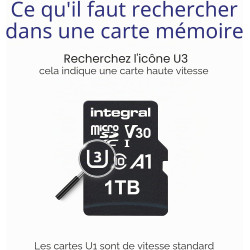 Integral 1TB microSD Card Haute Vitesse Carte Mémoire Vidéo 4K – Jusqu'à 100MB/s en Lecture et 50MB/s en écriture, UHS-I, U3, Cl