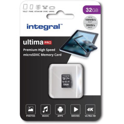 Integral 32GB microSD Card Haute Vitesse Carte Mémoire Vidéo 4K – Jusqu'à 100MB/s en lecture et 30MB/s en écriture, UHS-I, U3, C