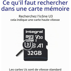 Integral 32GB microSD Card Haute Vitesse Carte Mémoire Vidéo 4K – Jusqu'à 100MB/s en lecture et 30MB/s en écriture, UHS-I, U3, C