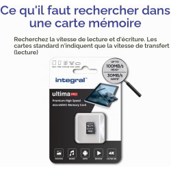 Integral 32GB microSD Card Haute Vitesse Carte Mémoire Vidéo 4K – Jusqu'à 100MB/s en lecture et 30MB/s en écriture, UHS-I, U3, C
