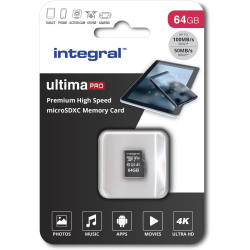 Integral 64GB microSD Card Haute Vitesse Carte Mémoire Vidéo 4K – Jusqu'à 100MB/s en lecture et 50MB/s en écriture, UHS-I, U3, C