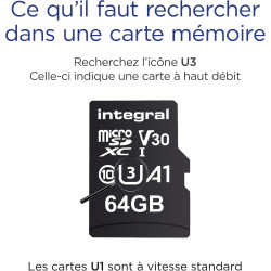 Integral 64GB microSD Card Haute Vitesse Carte Mémoire Vidéo 4K – Jusqu'à 100MB/s en lecture et 50MB/s en écriture, UHS-I, U3, C