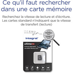 Integral 64GB microSD Card Haute Vitesse Carte Mémoire Vidéo 4K – Jusqu'à 100MB/s en lecture et 50MB/s en écriture, UHS-I, U3, C