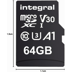 Integral 64GB microSD Card Haute Vitesse Carte Mémoire Vidéo 4K – Jusqu'à 100MB/s en lecture et 50MB/s en écriture, UHS-I, U3, C