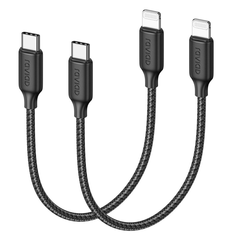 RAVIAD Câble USB C vers Lightning [50CM/Lot de 2] Certifié MFi Câble USB C | iPhone Chargeur Rapide Power Delivery Fil Lightning