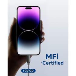 RAVIAD Câble USB C vers Lightning 3M [Certifié MFi] Câble USB C iPhone | Chargeur Rapide Power Delivery Fil Lightning USBC pour 