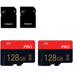 Lot de 2 128 Go Cartes Micro SD Classe 10 Haute Vitesse avec Adaptateur SD pour Tablette/Smartphone/Appareil Photo/autoradio/Con