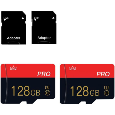 Lot de 2 128 Go Cartes Micro SD Classe 10 Haute Vitesse avec Adaptateur SD pour Tablette/Smartphone/Appareil Photo/autoradio/Con