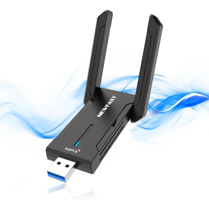 NEWFAST Tri-Bande Clé WiFi Puissante NF-U353, AXE5400 Cle USB WiFi 6E | 6GHz Adaptateur USB WiFi Support pour WPA3, USB 3.0 Port