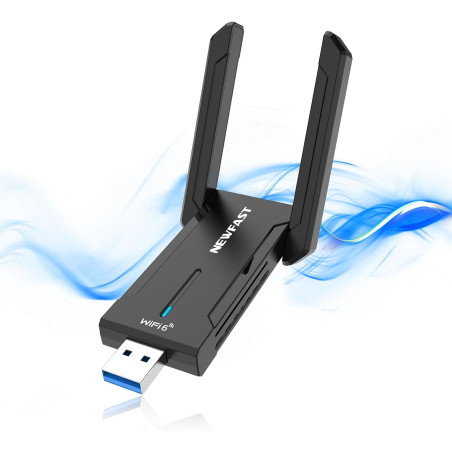 NEWFAST Tri-Bande Clé WiFi Puissante NF-U353, AXE5400 Cle USB WiFi 6E | 6GHz Adaptateur USB WiFi Support pour WPA3, USB 3.0 Port