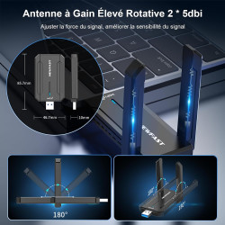 NEWFAST Tri-Bande Clé WiFi Puissante NF-U353, AXE5400 Cle USB WiFi 6E | 6GHz Adaptateur USB WiFi Support pour WPA3, USB 3.0 Port