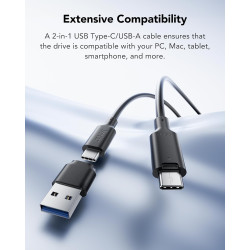 Lexar ES3 SSD Externe 2To, USB3.2 Gen2 Portable SSD, PSSD jusqu'à 1 050Mo/s en Lecture, 1 000Mo/s en écriture, Disque SSD Extern