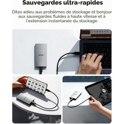 Lexar ES3 SSD Externe 512Go, SSD Portable USB 3.2 Gen2, PSSD, Vitesses de Lecture jusqu'à 1050 Mo/s et d'écriture jusqu'à 1000 M