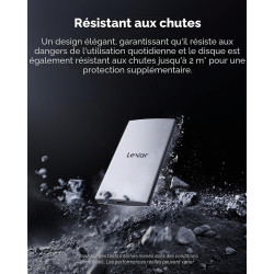 Lexar ES3 SSD Externe 512Go, SSD Portable USB 3.2 Gen2, PSSD, Vitesses de Lecture jusqu'à 1050 Mo/s et d'écriture jusqu'à 1000 M