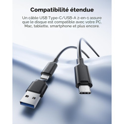 Lexar ES3 SSD Externe 512Go, SSD Portable USB 3.2 Gen2, PSSD, Vitesses de Lecture jusqu'à 1050 Mo/s et d'écriture jusqu'à 1000 M