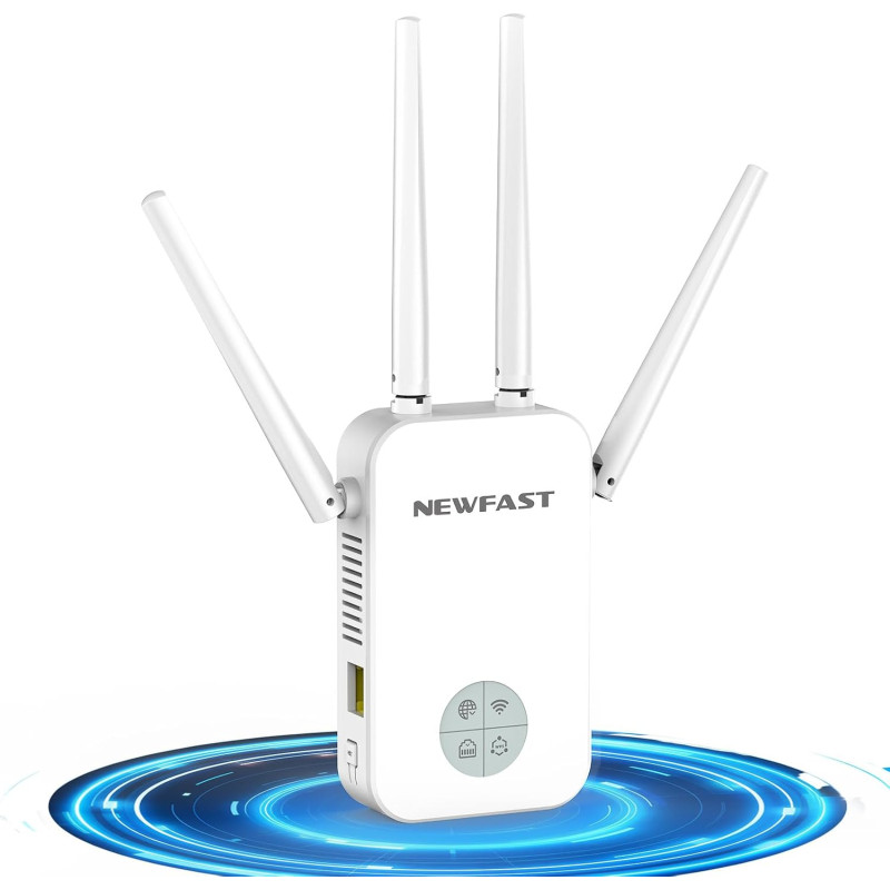 NEWFAST Répéteur WiFi Puissant RE523, AC1200 Amplificateur WiFi Puissant | 1 Port Ethernet, Couvre jusqu'à 100 m², Repetiteur Wi