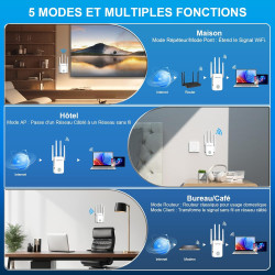 NEWFAST Répéteur WiFi Puissant RE523, AC1200 Amplificateur WiFi Puissant | 1 Port Ethernet, Couvre jusqu'à 100 m², Repetiteur Wi