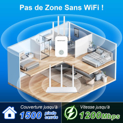 NEWFAST Répéteur WiFi Puissant RE523, AC1200 Amplificateur WiFi Puissant | 1 Port Ethernet, Couvre jusqu'à 100 m², Repetiteur Wi