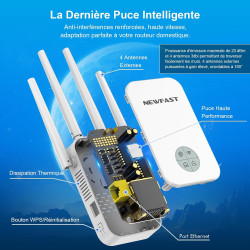 NEWFAST Répéteur WiFi Puissant RE523, AC1200 Amplificateur WiFi Puissant | 1 Port Ethernet, Couvre jusqu'à 100 m², Repetiteur Wi