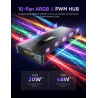 AsiaHorse UMBRA ARGB PWM Hub de ventilateur pour boîtier PC, contrôleur ARGB PC ARGB 10 ports 5 V 3 broches avec logiciel exclus