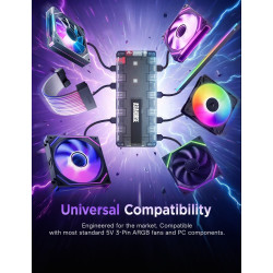AsiaHorse UMBRA ARGB PWM Hub de ventilateur pour boîtier PC, contrôleur ARGB PC ARGB 10 ports 5 V 3 broches avec logiciel exclus