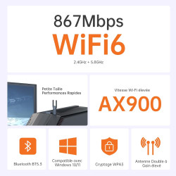 Clé wifi 6 ax900 adaptateur usb sans fil pour pc double bande 5ghz 2.4ghz bleutooth 5.3 puissante antenne à gain élevé cryptage 