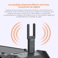 Clé wifi 6 ax900 adaptateur usb sans fil pour pc double bande 5ghz 2.4ghz bleutooth 5.3 puissante antenne à gain élevé cryptage 