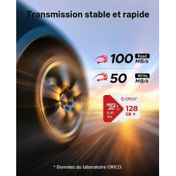 ORICO TF30 Carte Micro SD 128 Go + Adaptateur, 100 Mo/s, 4K, Full HD | A1, C10, V30, U3,UHS-I, Carte Mémoire microSDXC, Carte TF