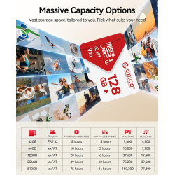 ORICO TF30 Carte Micro SD 128 Go + Adaptateur, 100 Mo/s, 4K, Full HD | A1, C10, V30, U3,UHS-I, Carte Mémoire microSDXC, Carte TF
