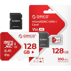 ORICO TF30 Carte Micro SD 128 Go + Adaptateur, 100 Mo/s, 4K, Full HD | A1, C10, V30, U3,UHS-I, Carte Mémoire microSDXC, Carte TF