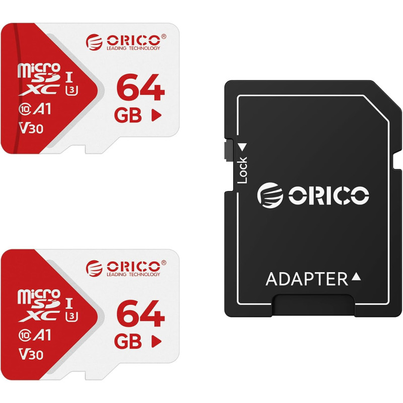 ORICO TF30 Carte Micro SD 64 Go (Lot de 2), 100 Mo/s, 4K, Full HD | A1, C10, V30, U3,UHS-I, Carte Mémoire microSDXC, Carte TF po