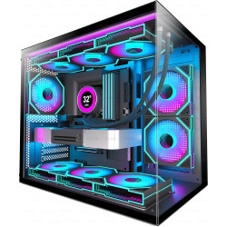 H3(2026) Boitier PC ATX– Préinstallé 6 Ventilateurs PWM ARGB Miroir Infini, Supporter radiateur 360 mm,Boîtier PC ATX à Double C