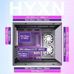 H3(2026) Boitier PC ATX– Préinstallé 6 Ventilateurs PWM ARGB Miroir Infini, Supporter radiateur 360 mm,Boîtier PC ATX à Double C