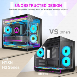 H3(2026) Boitier PC ATX– Préinstallé 6 Ventilateurs PWM ARGB Miroir Infini, Supporter radiateur 360 mm,Boîtier PC ATX à Double C