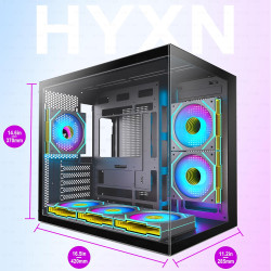 H3(2026) Boitier PC ATX– Préinstallé 6 Ventilateurs PWM ARGB Miroir Infini, Supporter radiateur 360 mm,Boîtier PC ATX à Double C
