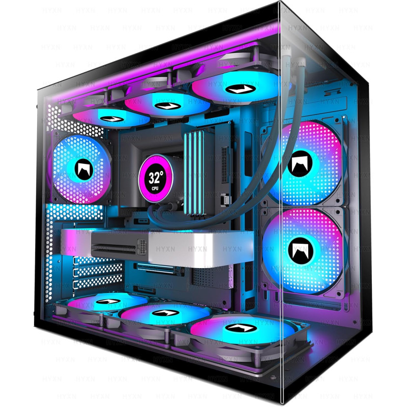 H3(2026) Boitier PC ATX– 3 Ventilateurs ARGB préinstallés, Supporter radiateur 360 mm,Boîtier PC ATX à Double Chambre Mid Tower,