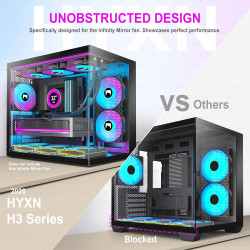 H3(2026) Boitier PC ATX– 3 Ventilateurs ARGB préinstallés, Supporter radiateur 360 mm,Boîtier PC ATX à Double Chambre Mid Tower,