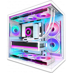 H3(2026) Boitier PC ATX– Préinstallé 6 Ventilateurs PWM ARGB Miroir Infini, Supporter radiateur 360 mm,Boîtier PC ATX à Double C