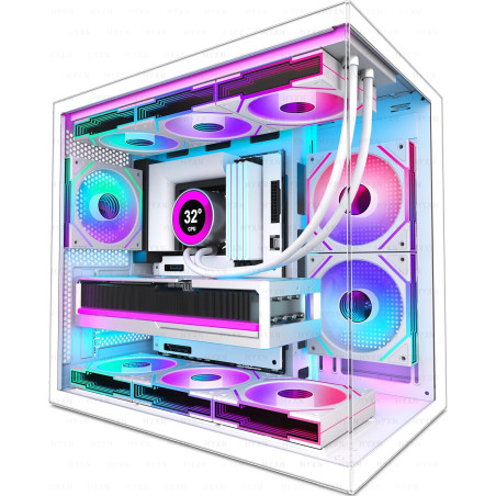 H3(2026) Boitier PC ATX– Préinstallé 6 Ventilateurs PWM ARGB Miroir Infini, Supporter radiateur 360 mm,Boîtier PC ATX à Double C