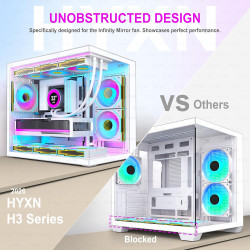 H3(2026) Boitier PC ATX– Préinstallé 6 Ventilateurs PWM ARGB Miroir Infini, Supporter radiateur 360 mm,Boîtier PC ATX à Double C