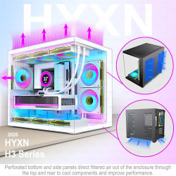 H3(2026) Boitier PC ATX– Préinstallé 6 Ventilateurs PWM ARGB Miroir Infini, Supporter radiateur 360 mm,Boîtier PC ATX à Double C