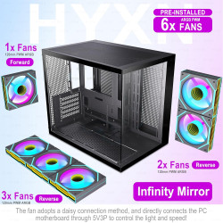H3(2026) Boitier PC ATX– Préinstallé 6 Ventilateurs PWM ARGB Miroir Infini, Supporter radiateur 360 mm,Boîtier PC ATX à Double C