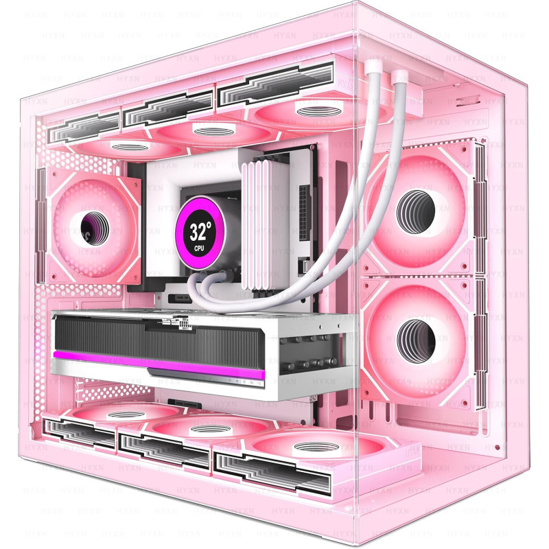 H3(2026) Boitier PC ATX– Préinstallé 6 Ventilateurs PWM ARGB Miroir Infini, Supporter radiateur 360 mm,Boîtier PC ATX à Double C