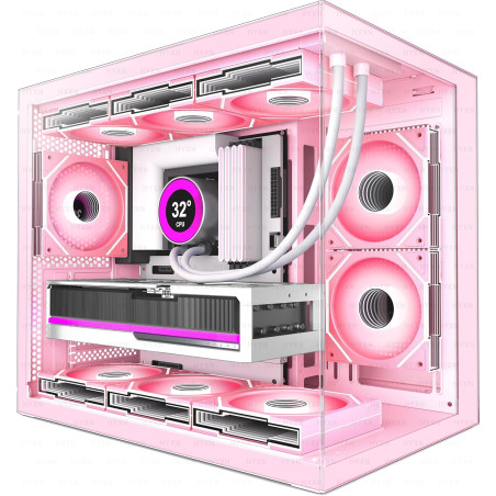 H3(2026) Boitier PC ATX– Préinstallé 6 Ventilateurs PWM ARGB Miroir Infini, Supporter radiateur 360 mm,Boîtier PC ATX à Double C