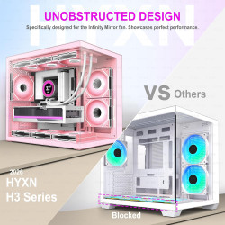 H3(2026) Boitier PC ATX– Préinstallé 6 Ventilateurs PWM ARGB Miroir Infini, Supporter radiateur 360 mm,Boîtier PC ATX à Double C
