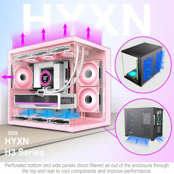H3(2026) Boitier PC ATX– Préinstallé 6 Ventilateurs PWM ARGB Miroir Infini, Supporter radiateur 360 mm,Boîtier PC ATX à Double C