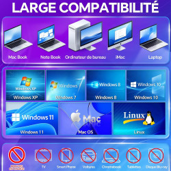 Lecteur CD DVD Externe pour PC USB 3.0 Mince Portable | Graveur Enregistreur et Type-C CD DVD +/-RW, avec Lecteur de Cartes SD T