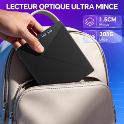Lecteur CD DVD Externe pour PC USB 3.0 Mince Portable | Graveur Enregistreur et Type-C CD DVD +/-RW, avec Lecteur de Cartes SD T